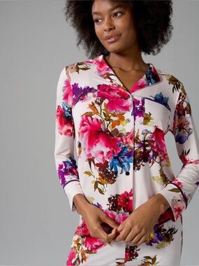 Soma Cool Nights Floral Pajama Set Medium Pink Cozy Button Front Pajama Set